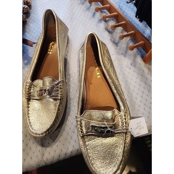COACH Gold Metallic Slip Ons (Frederica) - Picture 1 of 3